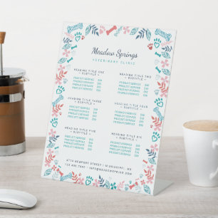 Floral & Foliage Pet Paw Print Pattern White Pedestal Sign