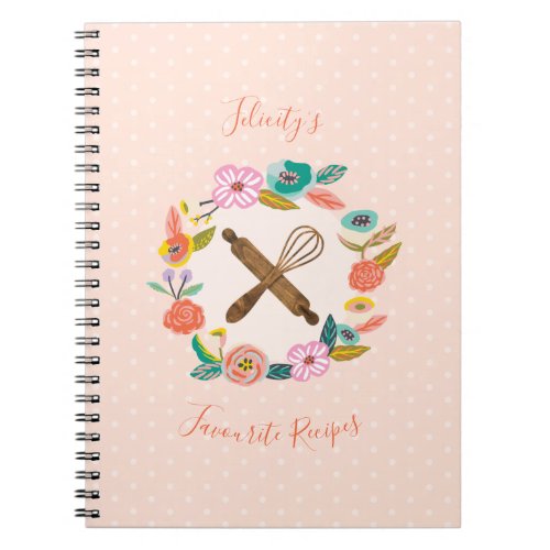 Floral  Foliage Rolling Pin  Whisk Recipe Notebook