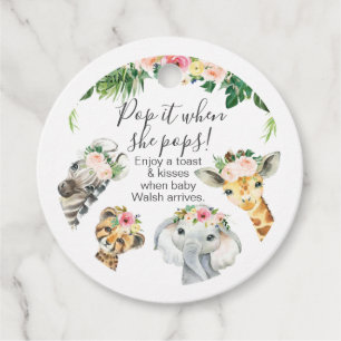 Floral Foliage Safari Baby Shower Pop It Favor Tags