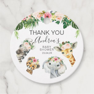 Floral Foliage Safari Baby Shower Round Favor Tags