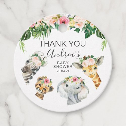 Floral Foliage Safari Baby Shower Round  Favor Tags