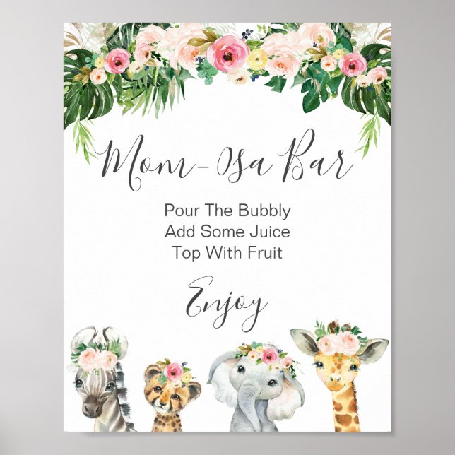 Floral Foliage Safari Mom-Osa Bar Baby Shower  Poster (Front)