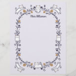 Floral & Foliage Sweet Little kitty Kittens Frame Letterhead<br><div class="desc">Sweet adorable little kitty kittens themed letterhead design. Our design features a beautiful organic floral and foliage frame. Simple white and yellow flowers contract beautifully with the violet purple background. Incorporated into the design are our own hand drawn stylized kittens, designed in different positions and incorporated into the floral leaf...</div>