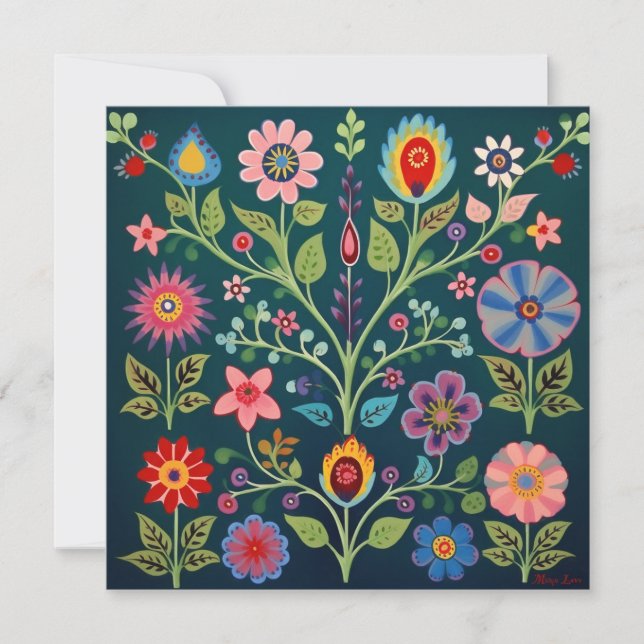 Floral Folk Art Design Thank You Card (Front)