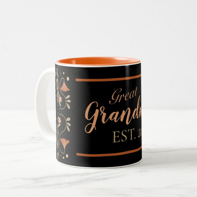 Floral Folk Art Great Grandma Est 2022 Two-Tone Coffee Mug (Front Left)