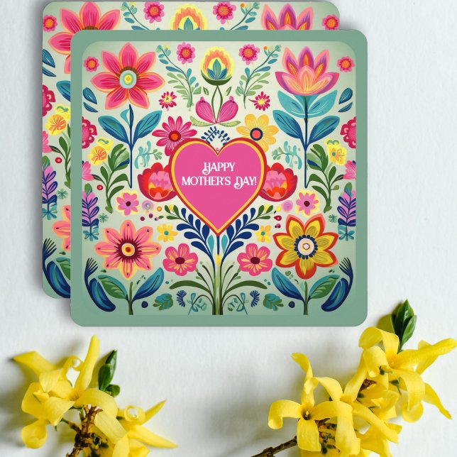 Floral Folk Art Heart Mother’s Day Card (Creator Uploaded)