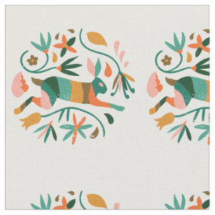 Floral Folk Art Inspired Rabbit Fabric