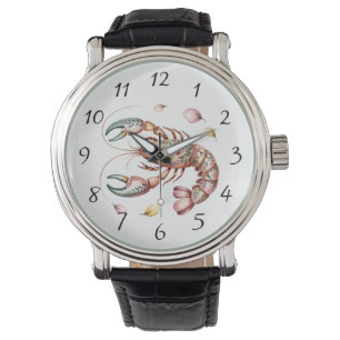 Floral Folk Art Lobster Illustration Watch