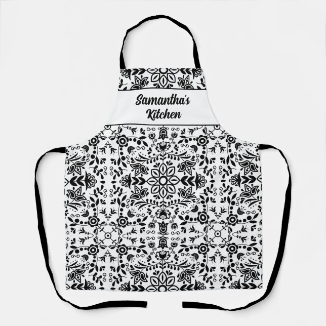 Floral Folk Art Personalized All-Over Print  Apron (Front)
