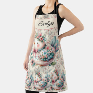 Floral Folk Bird with Pastel Boho Charm Apron