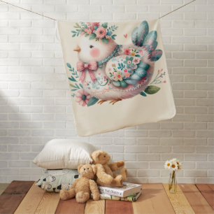Floral Folk Bird with Pastel Boho Charm Baby Blanket