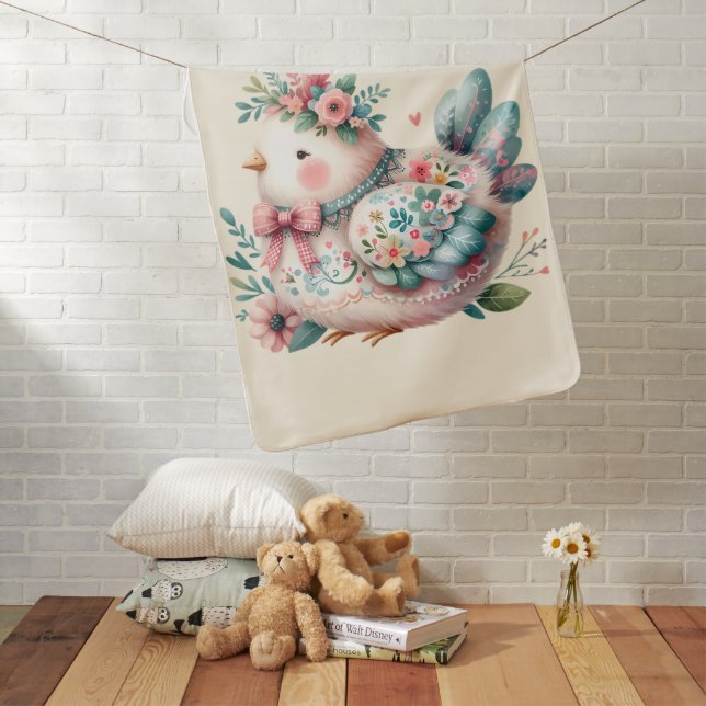 Floral Folk Bird with Pastel Boho Charm Baby Blanket (In Situ)
