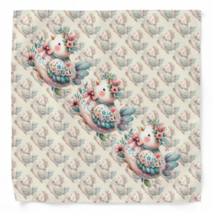 Floral Folk Bird with Pastel Boho Charm Bandana