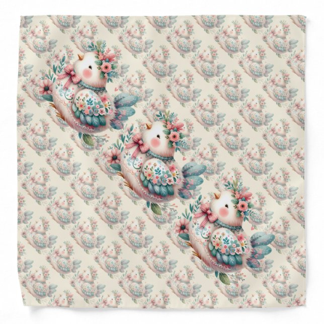 Floral Folk Bird with Pastel Boho Charm Bandana (Front)