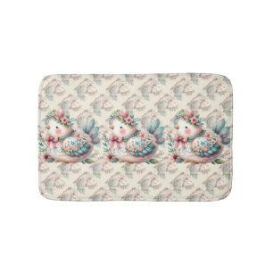 Floral Folk Bird with Pastel Boho Charm Bath Mat