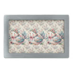 Floral Folk Bird with Pastel Boho Charm Belt Buckle