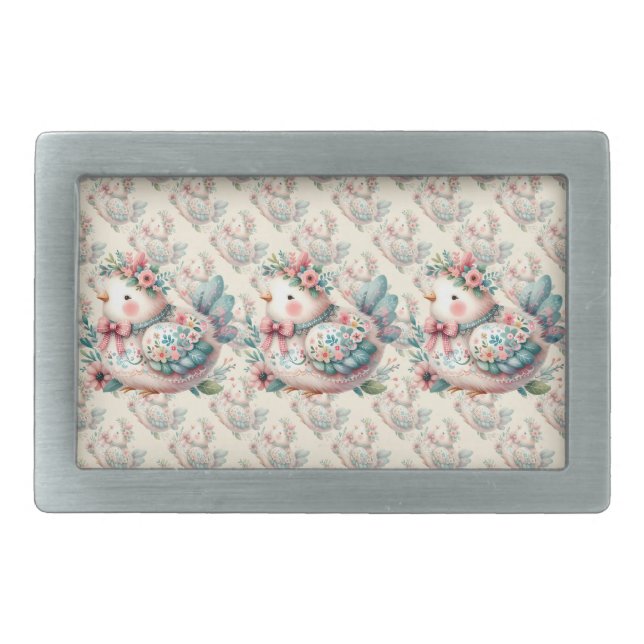 Floral Folk Bird with Pastel Boho Charm Belt Buckle (Front)