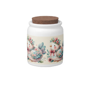 Floral Folk Bird with Pastel Boho Charm Candy Jar