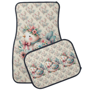 Floral Folk Bird with Pastel Boho Charm Car Floor Mat