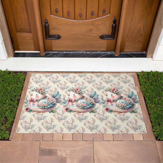 Floral Folk Bird with Pastel Boho Charm Doormat (Outdoor)
