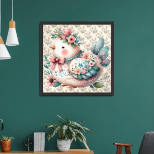 Floral Folk Bird with Pastel Boho Charm Framed Art