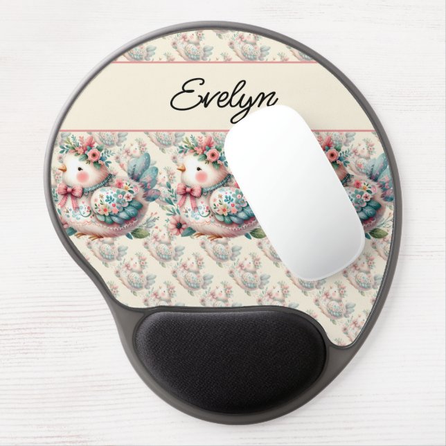 Floral Folk Bird with Pastel Boho Charm Gel Mouse Pad (Left Side)
