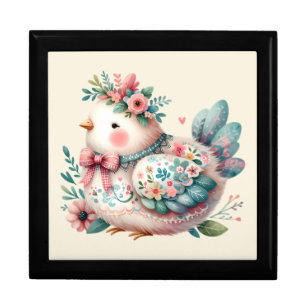 Floral Folk Bird with Pastel Boho Charm Gift Box