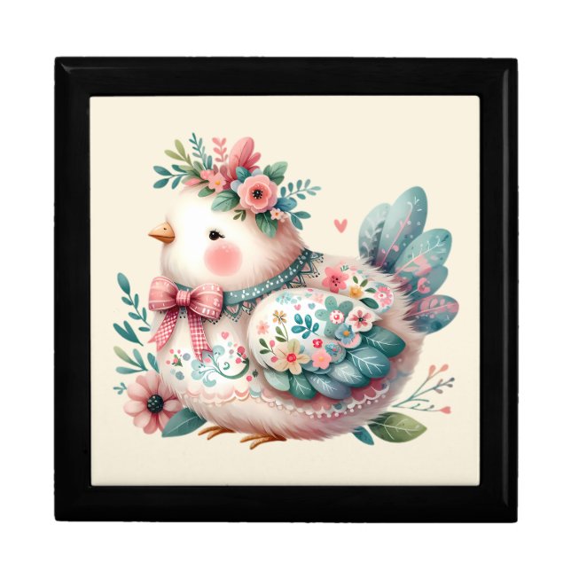 Floral Folk Bird with Pastel Boho Charm Gift Box (Front)