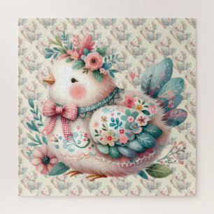Floral Folk Bird with Pastel Boho Charm Jigsaw Puzzle