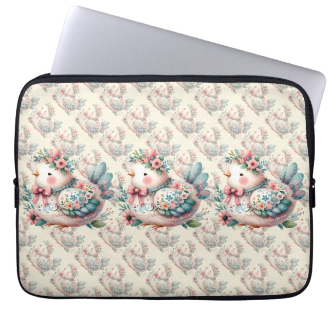 Floral Folk Bird with Pastel Boho Charm Laptop Sleeve (Front)