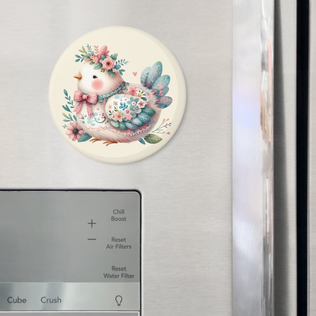 Floral Folk Bird with Pastel Boho Charm Magnet (In Situ (Fridge))