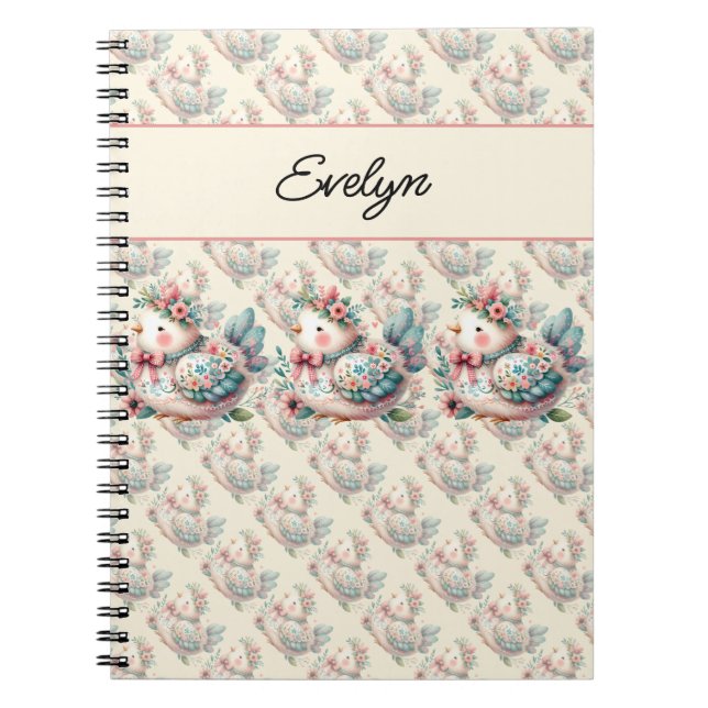 Floral Folk Bird with Pastel Boho Charm Notebook (Front)