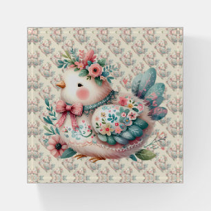 Floral Folk Bird with Pastel Boho Charm Paperweight