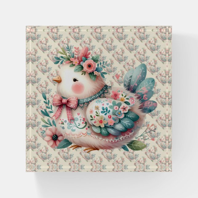 Floral Folk Bird with Pastel Boho Charm Paperweight (Front)