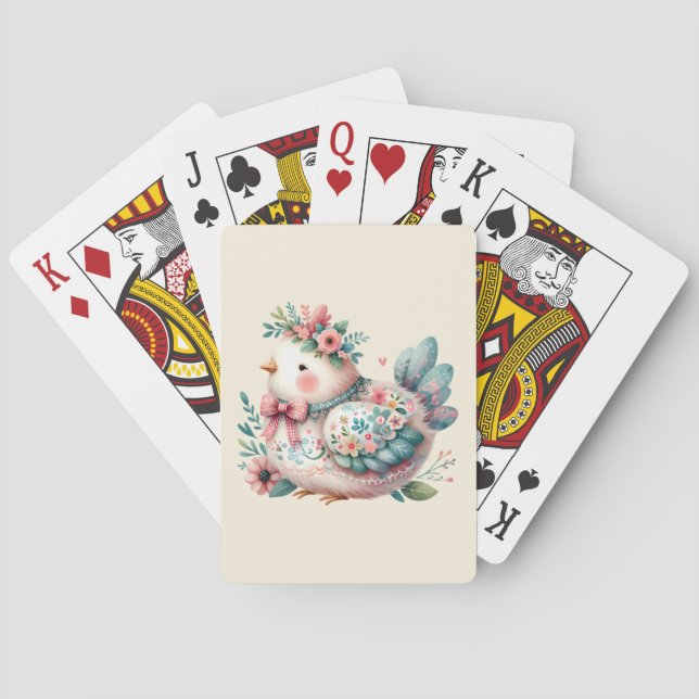 Floral Folk Bird with Pastel Boho Charm Poker Cards (Back)
