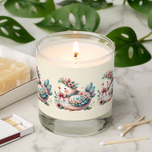 Floral Folk Bird with Pastel Boho Charm Scented Candle (Lit)