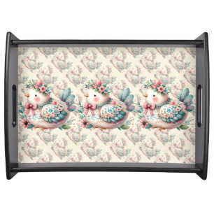 Floral Folk Bird with Pastel Boho Charm Serving Tray