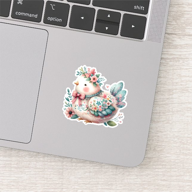 Floral Folk Bird with Pastel Boho Charm Sticker (Detail)