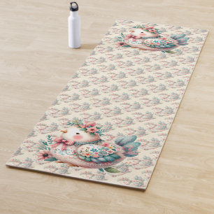 Floral Folk Bird with Pastel Boho Charm Yoga Mat