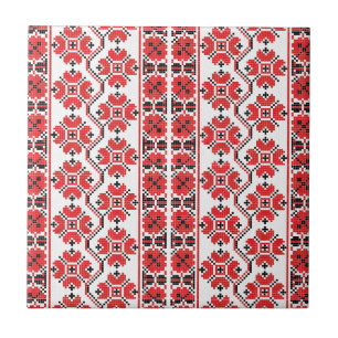 Floral Folk Decorations Ceramic Tile