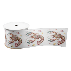 Floral Folk Lobster Art Illustration Satin Ribbon
