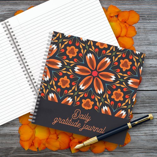 Floral Folk Motifs Pattern Gratitude Journal