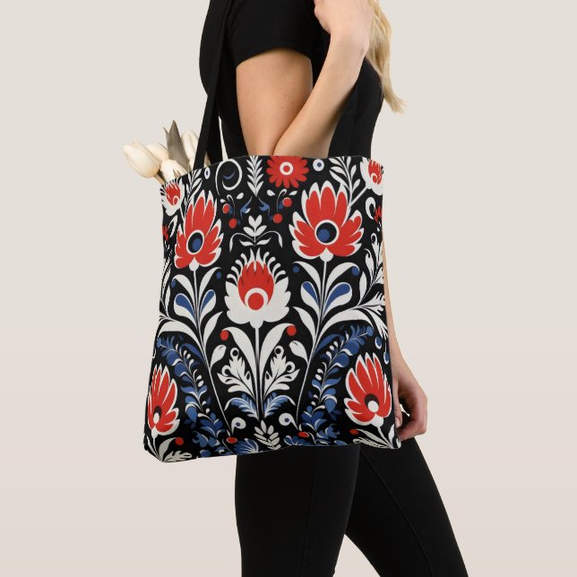 Floral Folk Pattern Tote Bag (Close Up)