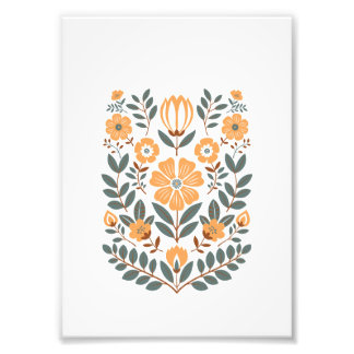 Floral Folk Wall Art Print, Scandinavian Botanical