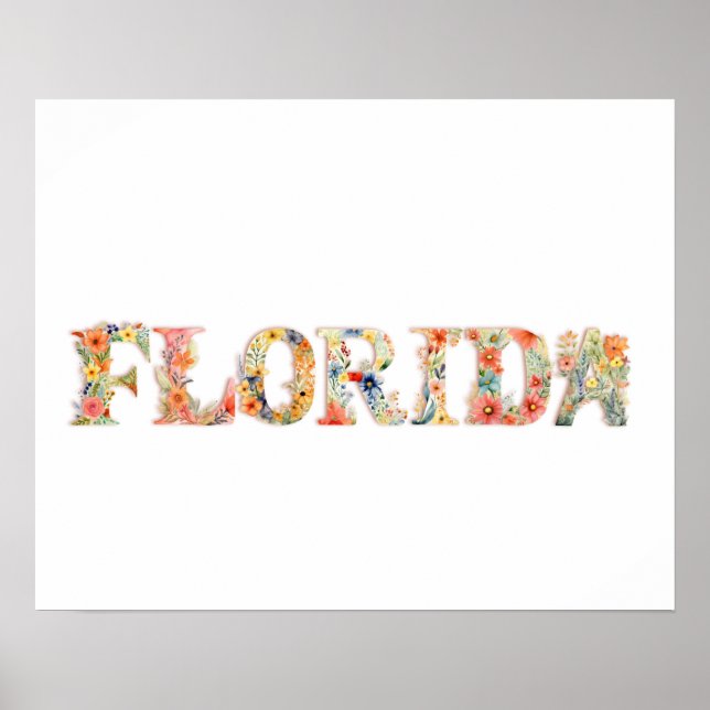 Floral Font State Art Print (FLORIDA) (Front)