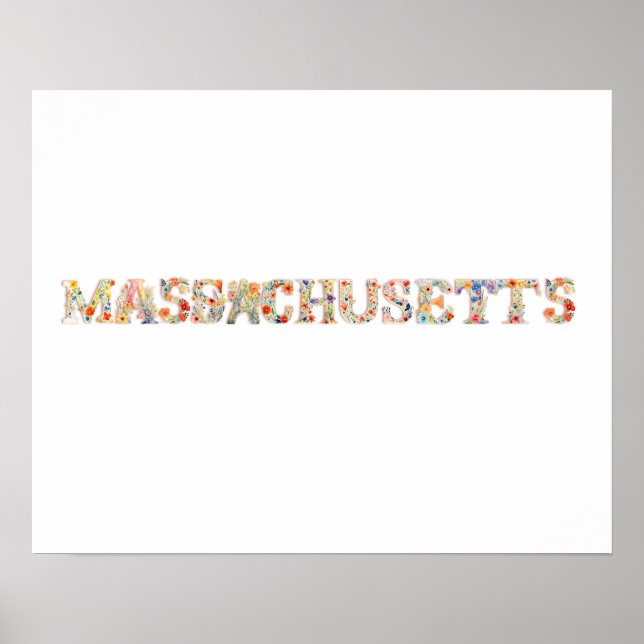 Floral Font State Art Print  (Massachusetts) (Front)