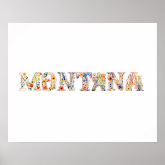Floral Font State Art Print  (Montana) (Front)