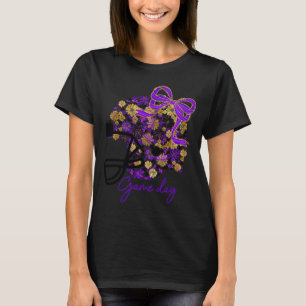 Floral Football Game Day Girly Team Srit Purple Bl T-Shirt