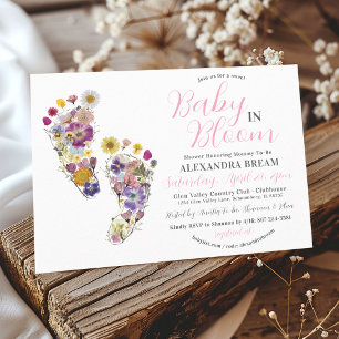 Floral Footprints Pink Baby Girl Shower Invitation