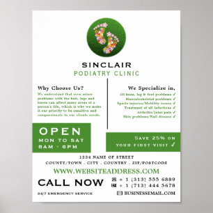 Floral Footprints, Podiatry Clinic, Podiatrist Poster